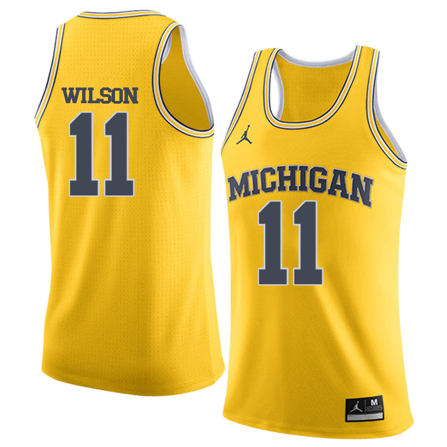 Men Jordan University of Michigan Basketball Yellow 11 Wilson Customized NCAA Jerseys